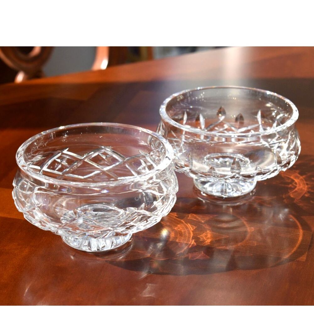 Pair of Waterford Crystal Bowls – Carlow and Lismore Patterns – 5"
